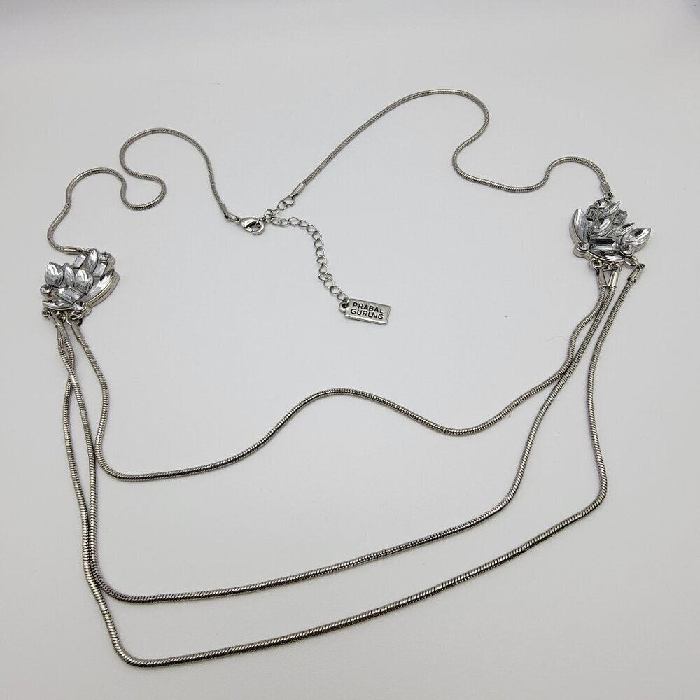 Prabal Gurung Silver-Tone Crystal Charm Snake Chain Layered Necklace 35 Inch